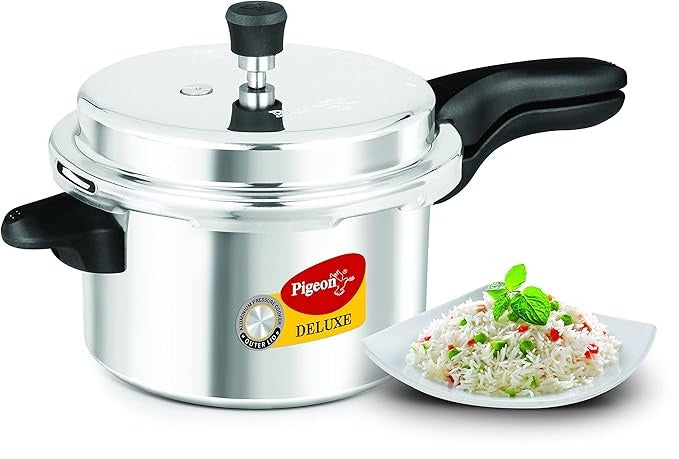 the Pigeon by Stovekraft Deluxe Pressure Cooker Made with durable and lightweight aluminum its outer lid design