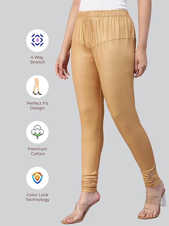 Lyra Women's Slim Fit Hosiery Churidar  Leggings L-181 (LIGHT GOLD)