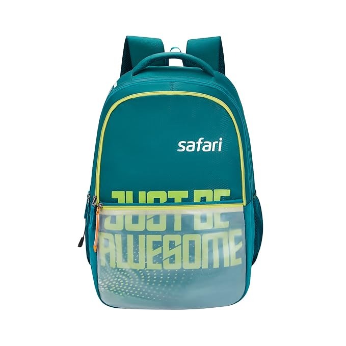 Safari Mega Laptop Backpack Bag stylish fahion front pocket green and yellow 