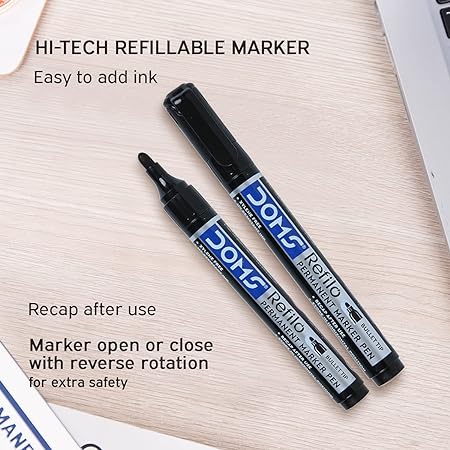 Doms - H-STAT-026 Refile Permanent Ink Pens Japanese Bullet Tip Pack of 10