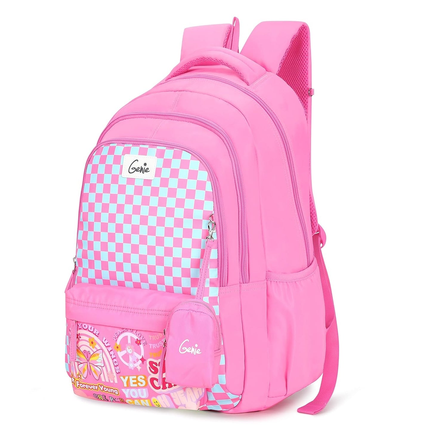 GENIE GRACE Backpack, Polyester Fabric,Polyester Fabric, pink and green , printed fashion, 3 compartment 