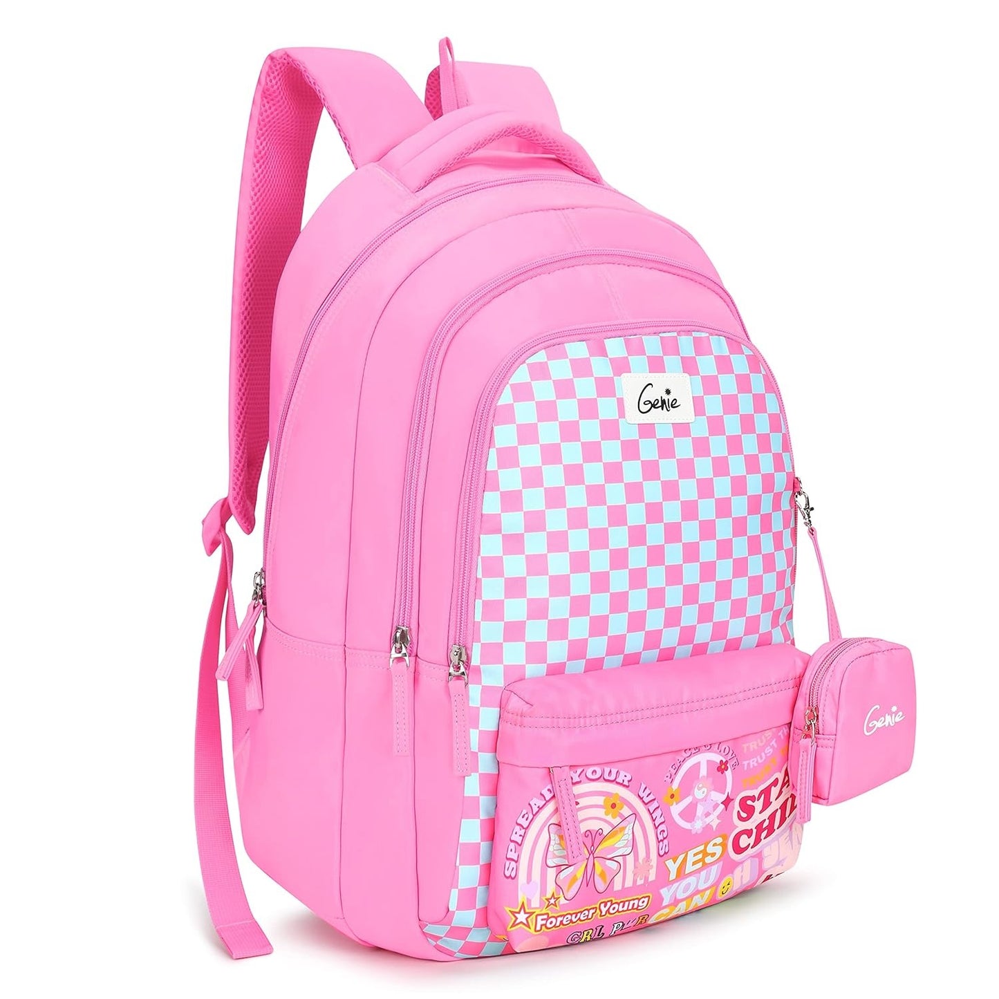 GENIE GRACE Backpack, Polyester Fabric,Polyester Fabric, pink and green , printed fashion, 3 compartment