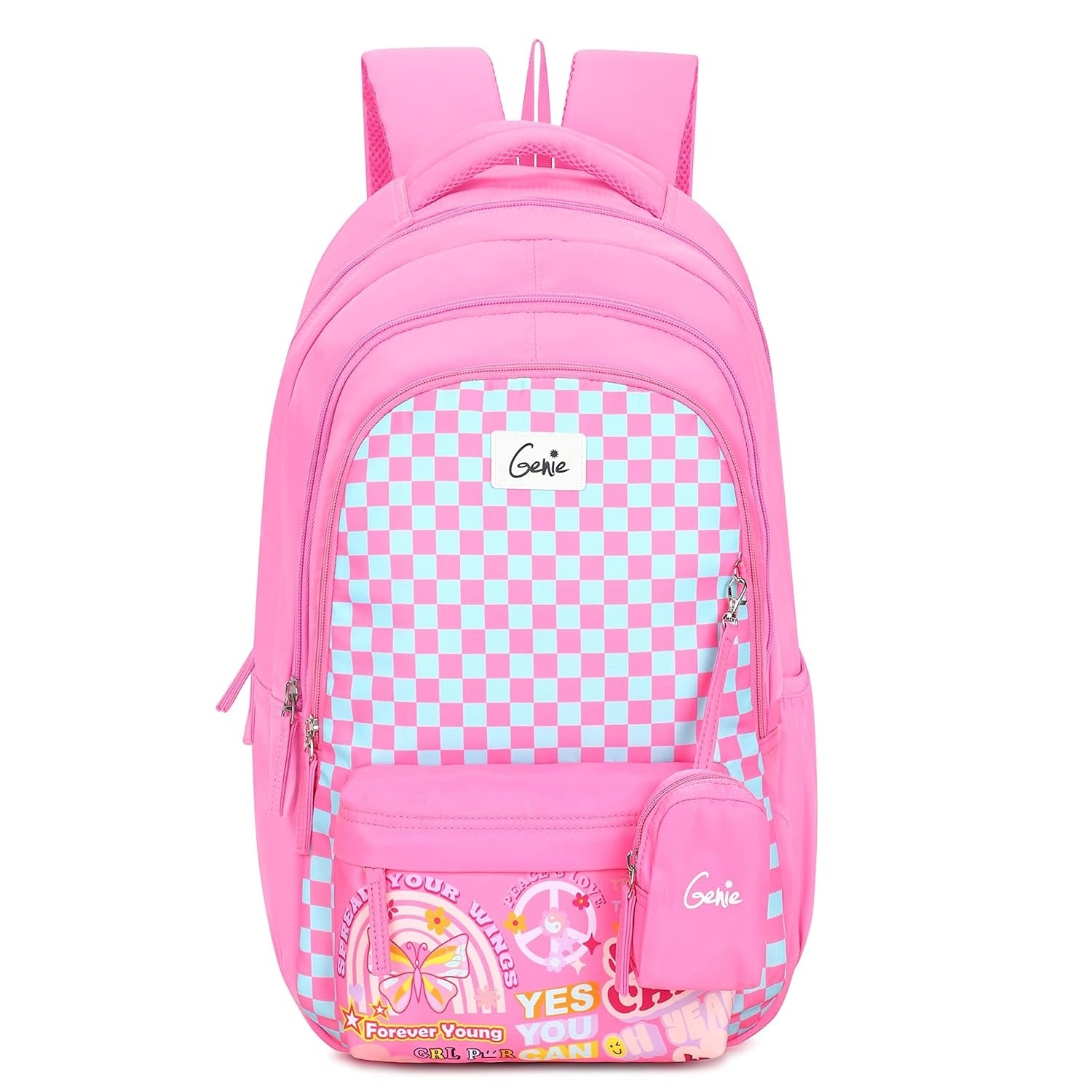 GENIE GRACE Backpack, Polyester Fabric,Polyester Fabric, pink and green , printed fashion, 3 compartment