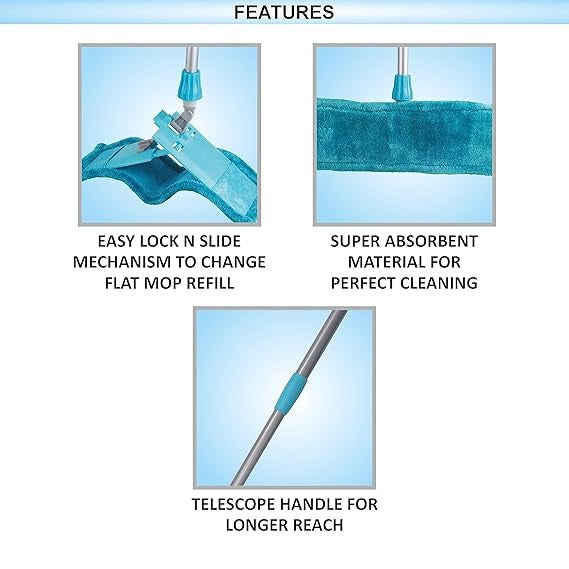 JOYO Cleanmax Multi-Purpose Microfiber Flat Mop 360 Degree Rotating Head ,Telescopic Handle Suitable for Floor, Glass