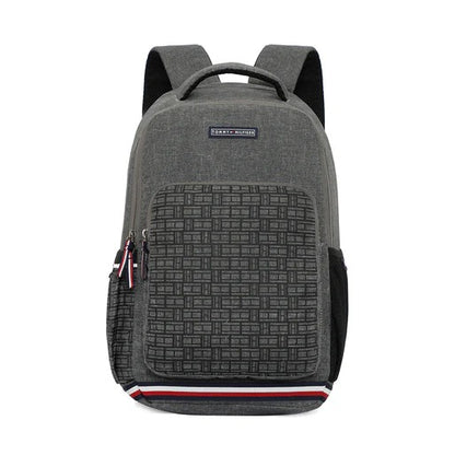 Tommy Hifilger bag, Compartment 2, Laptop Backpack, grey , fashion, stylish, comfortable,red and black lines