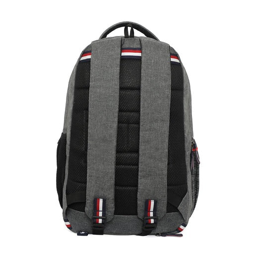 Tommy Hifilger bag, Compartment 2, Laptop Backpack, grey , fashion, stylish, comfortable,red and black lines