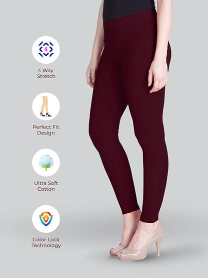 Lyra Women's  Ankle Length Leggings L-161 (BURGUNDY)