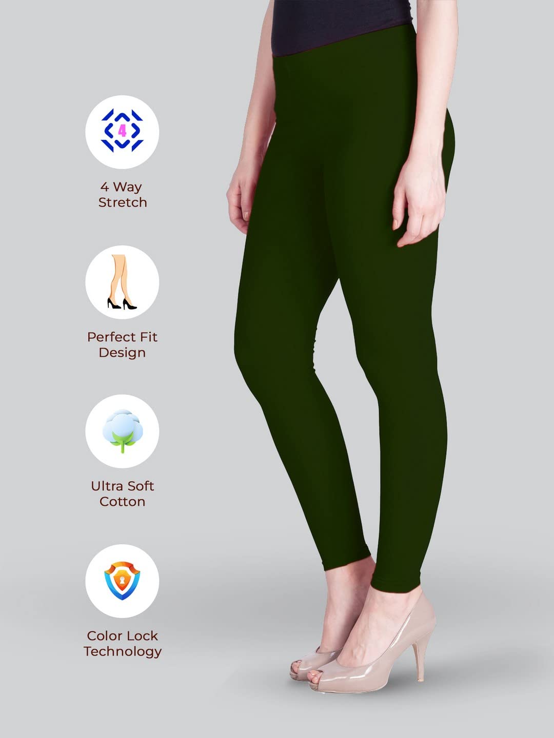 Lyra Women's Ankle  Length Leggings L-06 (BOTTLE GREEN)