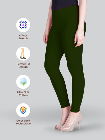 Lyra Women's Ankle  Length Leggings L-06 (BOTTLE GREEN)