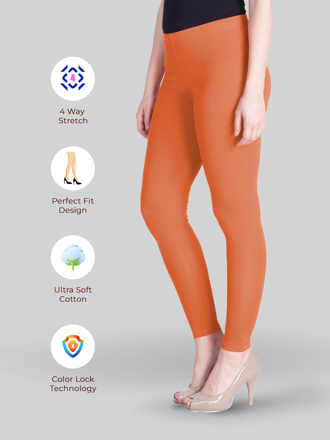 Lyra Women's Regular Hosiery Ankle Length Leggings L-138 (SQUASH ORANGE)