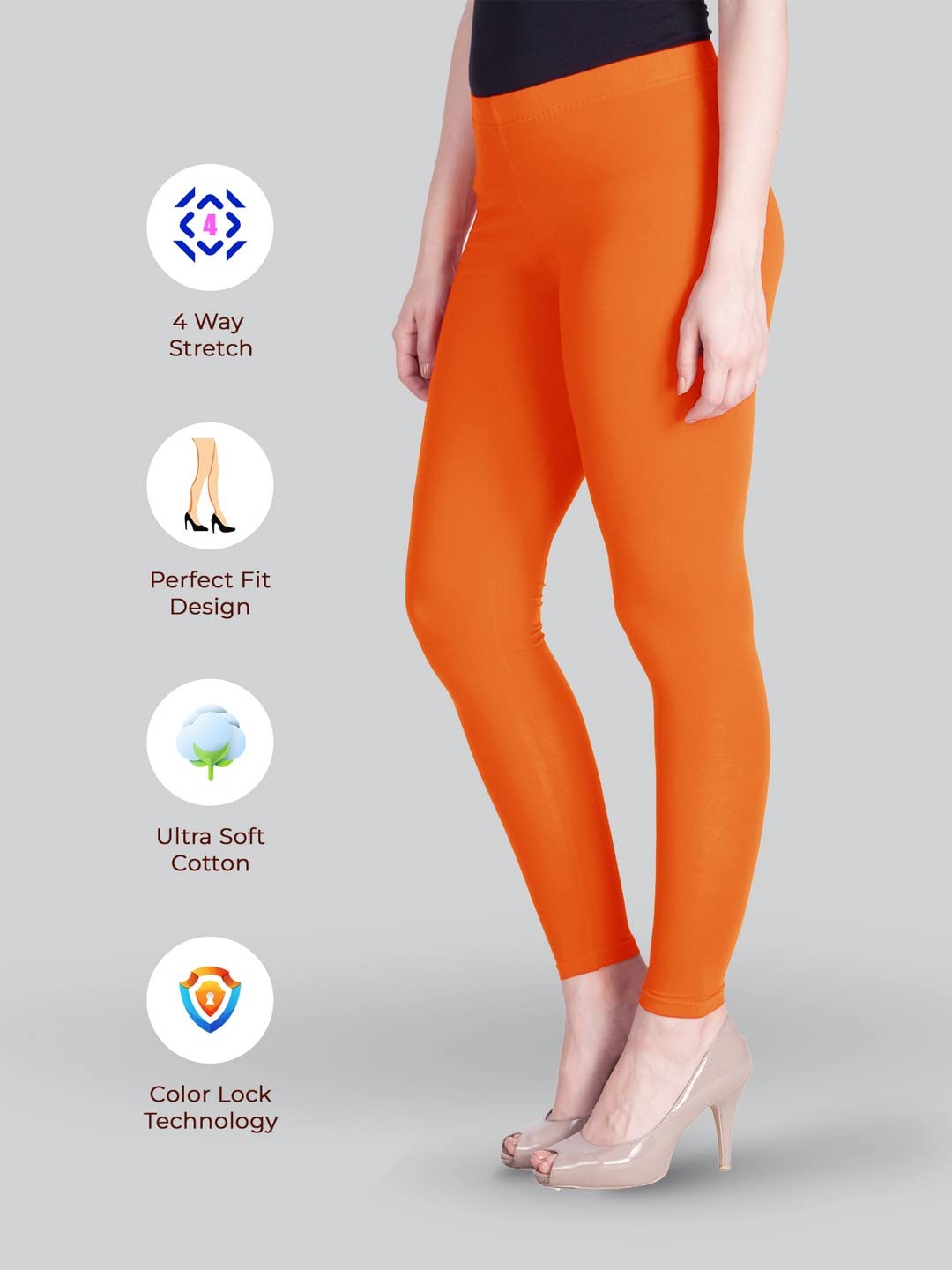 Lyra Women's Ankle Length Leggings L-128 (RICH ORANGE)