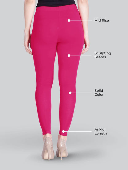 Lyra Women's Ankle Length Leggings L-143(ROSE PINK)