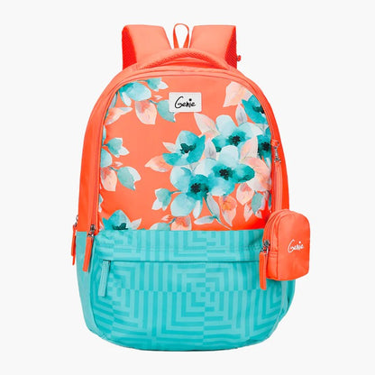 GENIE GRACE Backpack , 3 compartments, orange and blue , printed, fashion, comfort, for girles floral, college and laptop bag 