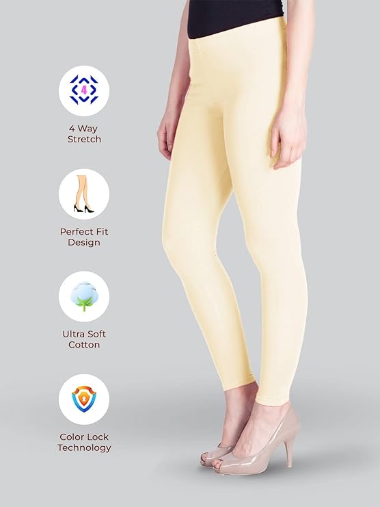 Lyra  Women's   Ankle Length  Leggings L-123 (BUTTER)