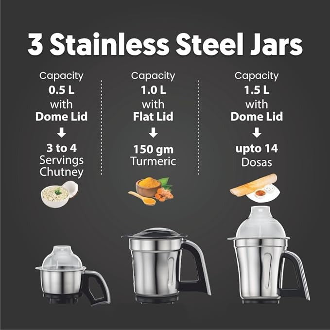 3 stainless steel jars 