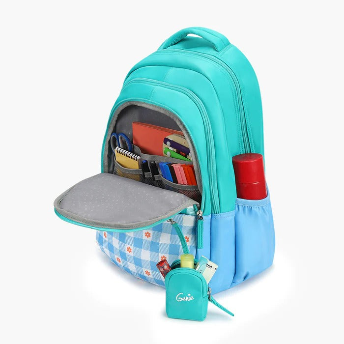 GENIE GRACE Backpack, Compartment;: 3 ,Polyester Fabric,Kids School Backpack, 5TH TO 10TH CLASSES School Bags