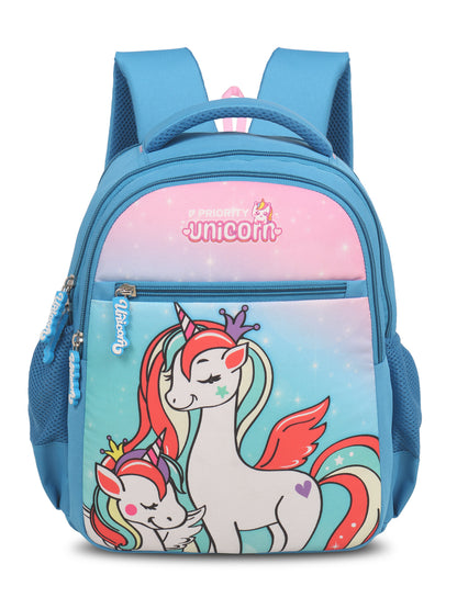 Marvel priority School Backpack,Side Bottle Holder :: 2,1st to 4th class School Bags cute printed , blue, unicorn school bag , blue and pink 