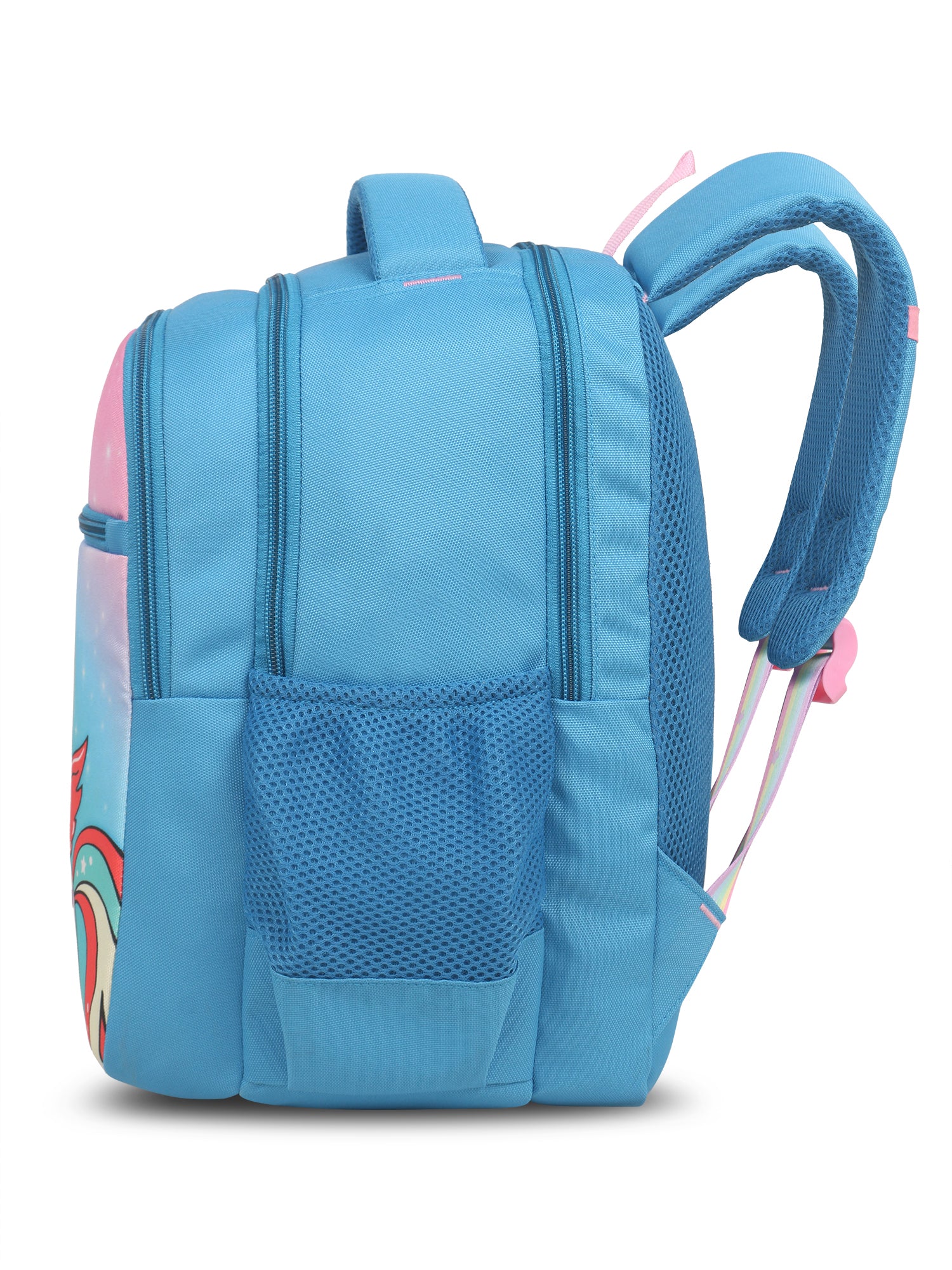 Marvel priority School Backpack,Side Bottle Holder :: 2,1st to 4th class School Bags cute printed , blue, unicorn school bag , blue and pink