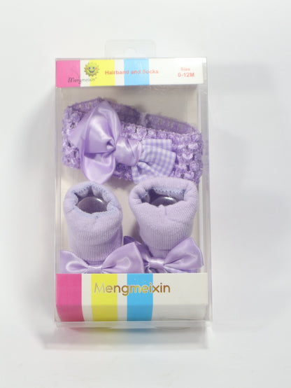 violet colour head band and scoks for new born baby