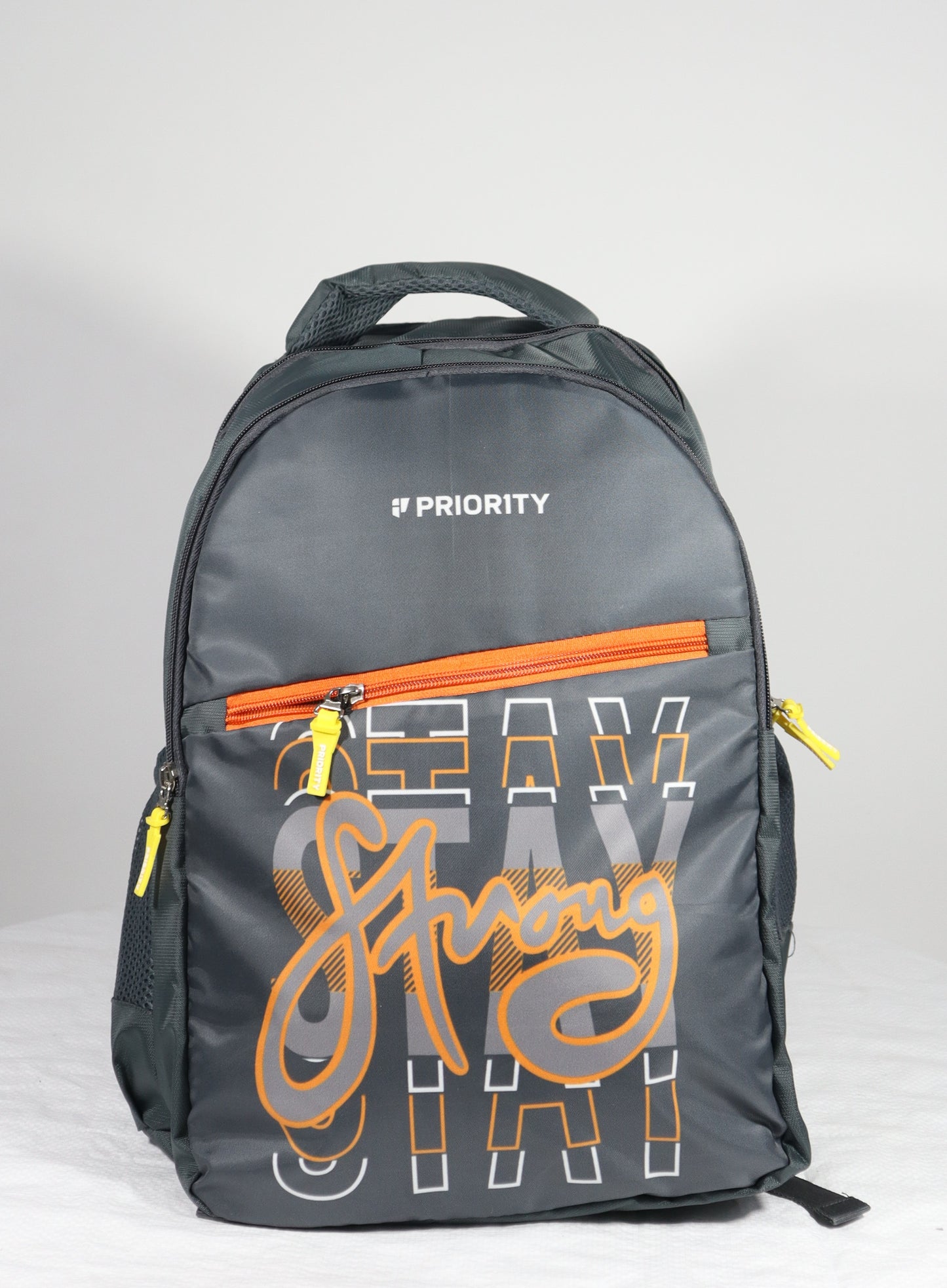 PRIORITY CRAZE School BAG , orange and grey  printed 