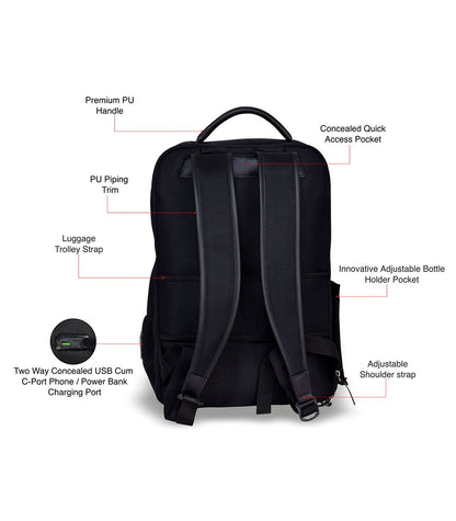 Swiss Military, black, 21L ,Front pockets 2, Style USB Charging Port.