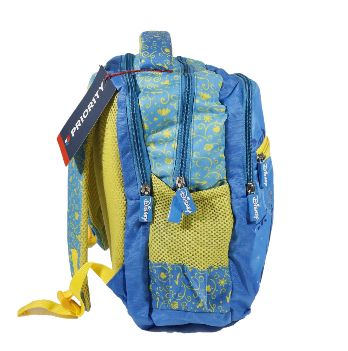 Blue and yellow printed school bags 