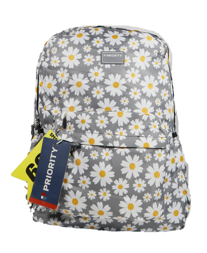 PRIORITY ROCKSTAR Girls college bag, grey white printed flowers yellow laptop bag 