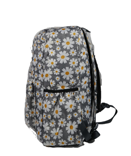 PRIORITY ROCKSTAR Girls college bag, grey white printed flowers yellow laptop bag