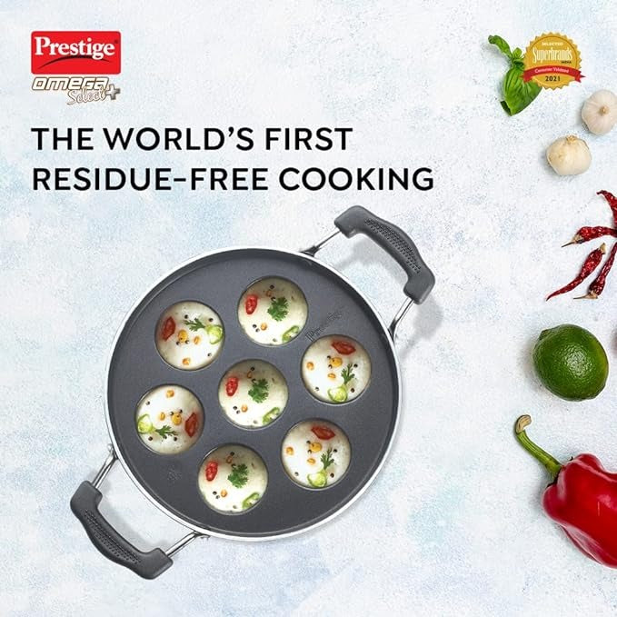 Prestige Omega Select Plus Non Stick Paniyarakkal Its residue free coating and metal spoon friendly design makes cooking and clean up a breeze