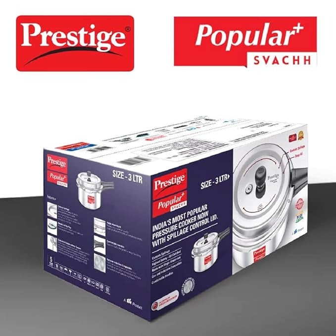 the Prestige Popular Plus pressure cooker Made from high quality virgin aluminum