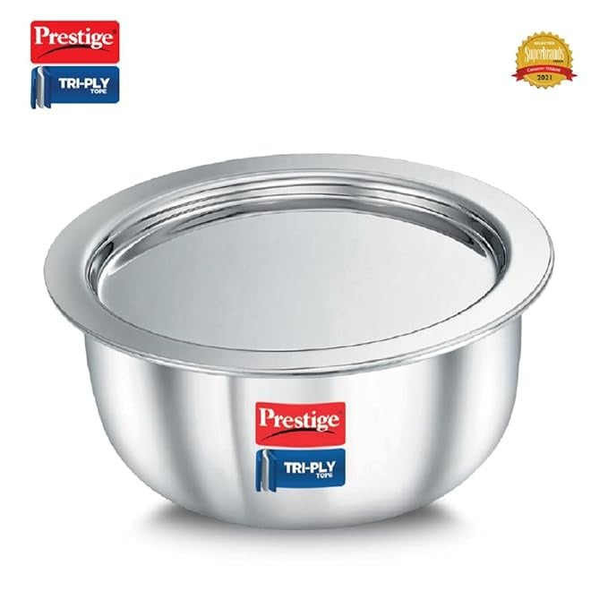 Prestige Aluminium Tri Ply Tope Cookware silver pot comes with a non stick lid