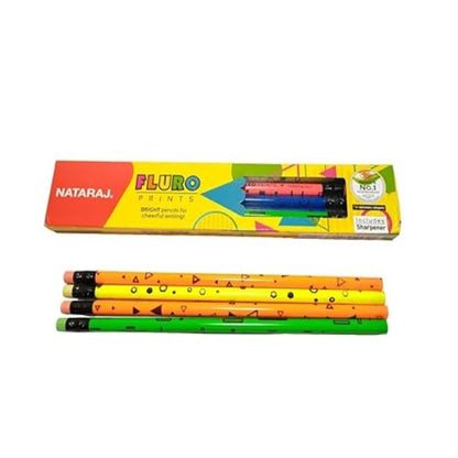 (ITN) Nataraj Fluro Prints RT Pencils Set Of 10 packs Sku2011