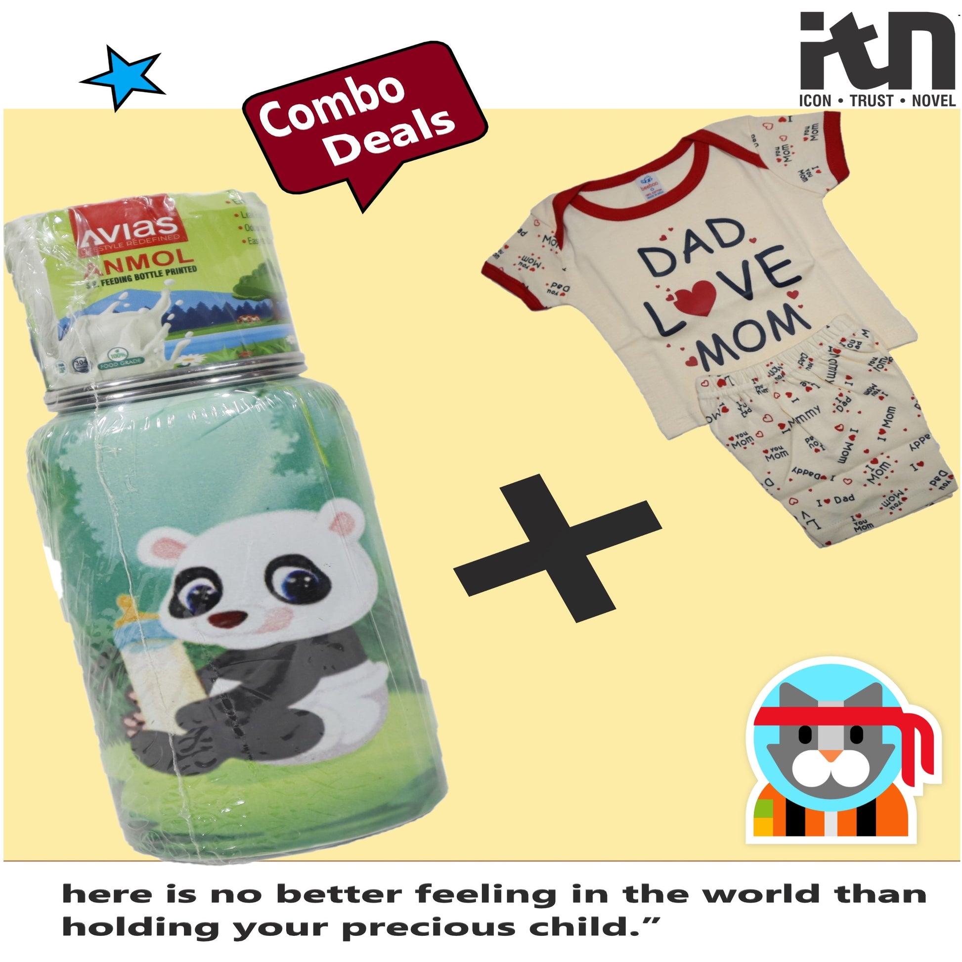 COMBO OFFER ANMOL BABY FEEDING BOTTLE and Beeboo Printed Cotton Baby Wear