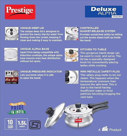  Prestige Deluxe Alpha Svachh Pressure Cooker This 1.5L stainless steel cooker 