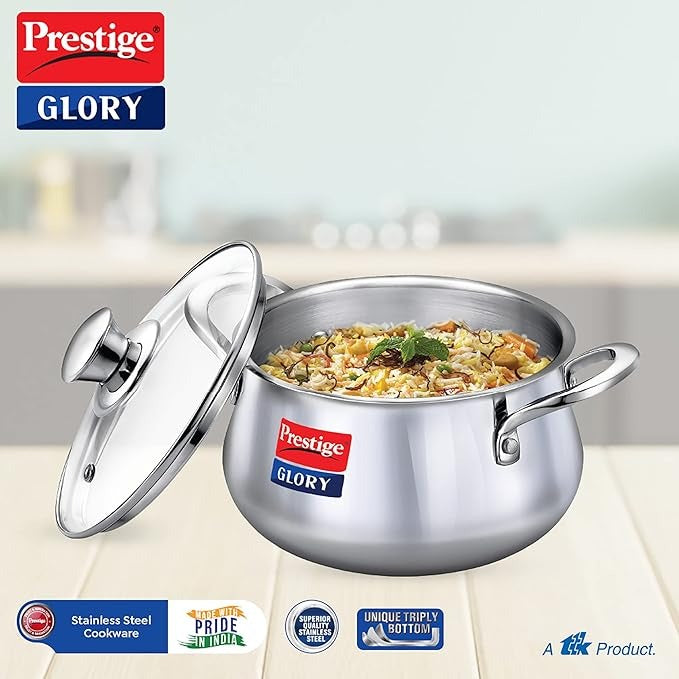 Prestige Glory Stainless Steel Handi Its unique triply bottom ensures even heat distribution