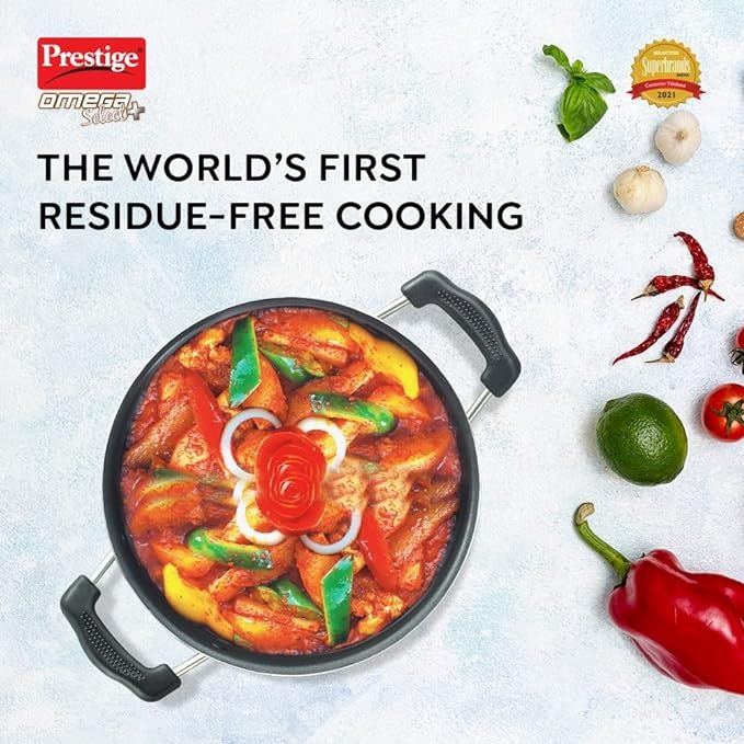 Prestige Omega Select Plus 20Cm 2.2L Non Stick Kadai With its PFOA free Teflon non stick coating and scratch resistant surface