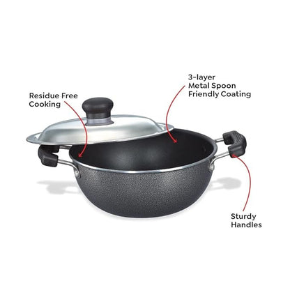 Prestige Omega Select Plus 20Cm 2.2L Non Stick Kadai With its PFOA free Teflon non stick coating and scratch resistant surface