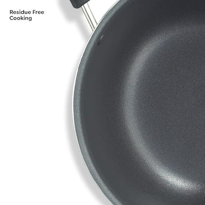  Prestige Omega Select Plus Aluminium Non Stick Flat Base Kadhai This 27 cm black kadhai comes with a lid for added convenience