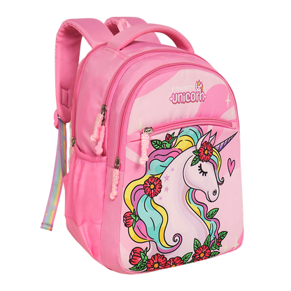 unicorn, 2nd class, school bag, cute, pink, printed, for baby girl, stylish, comfortable.Marvel priority School Backpack,Fine Polyester Fabric,Side Bottle Holder :: 2