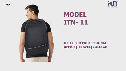ITN 11 Unisex Nylon Polyester Backpack | Spacious Multi-Compartment Bag with  | Lightweight | Ideal for professionals | Durable Backpack (Black)