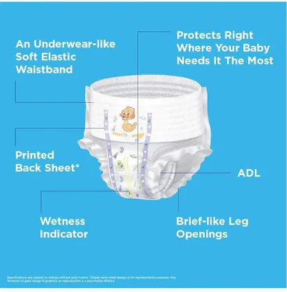 These high quality diapers are designed for little ones weighing 9 to 14 kg and come in a pack of 60